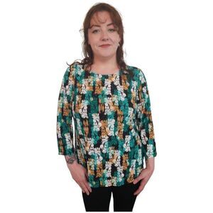 JM Collection 3/4 Sleeve Tunic Embellished Multicolored Boatneck Top Size Large